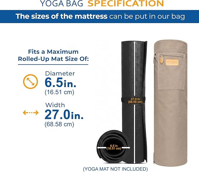 UDANA Yoga Mat Bag – Heavy Duty Canvas Carrier with 3 Pockets & Full Zip – Available in 3 Sizes (16L, 18L, 34L) - Multiple Colors