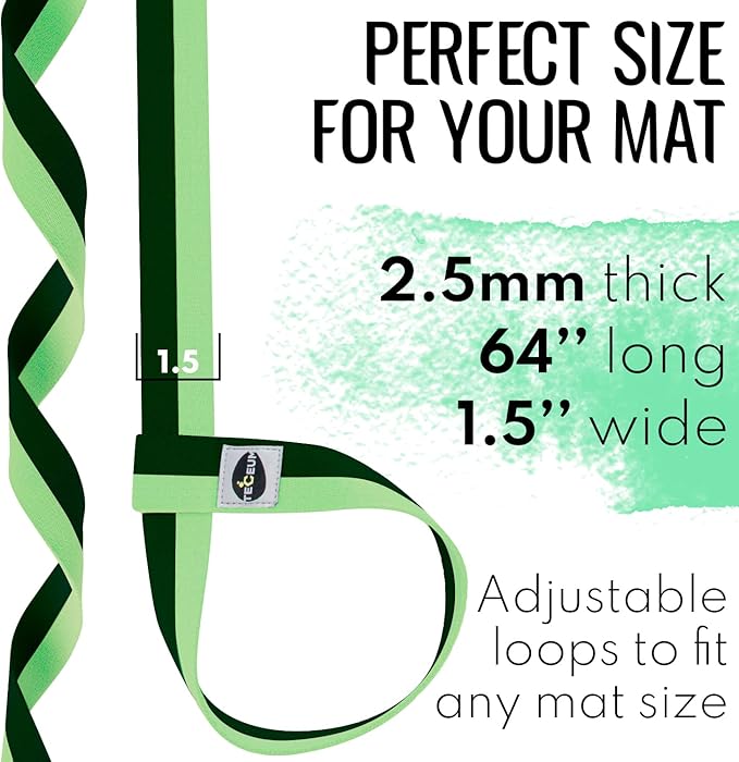TECEUM Yoga Mat Strap – 30+ Colors – Adjustable Mat Holder Sling Carrier for All Mats [Mat Not Included]