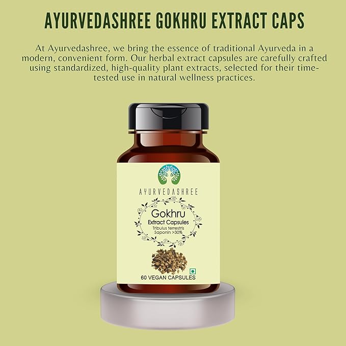 Gokhru Extract 500mg - 60 Vegetarian Capsules|Tribulus Terrestris| All Natural | 100% Vegan | Gluten-Free.
