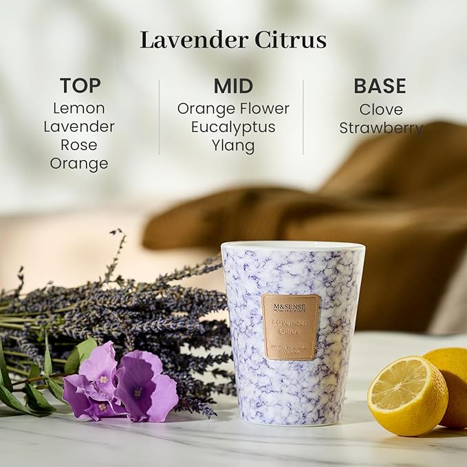 M&SENSE Lavender Citrus Scented Soy Candle, 3 Wick Highly Scented 14.1 Oz 80H, Aromatherapy Scented Candle Gift for Women and Men