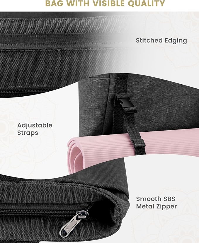 Gonex Yoga Mat Bag, Yoga Gym Bag Tote Bag with Multi Pockets For Women Men, Canvas Yoga Mat Carrier Take in Out Mat Easily For Pilates Travel Workout Office