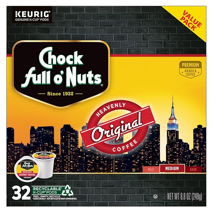 Chock Full o'Nuts Original Coffee, Compatible with K-Cup Pods, 32 CT (Pack of 3)