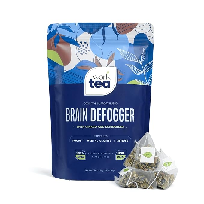Brain Defogger Herbal Tea Bags • Supports Memory & Focus • With Ginkgo Biloba, Hibiscus & Blue Butterfly Pea Flower • Refreshing, Tangy, & Caffeine-Free • 100% Natural (25 Pyramid Tea Bags)
