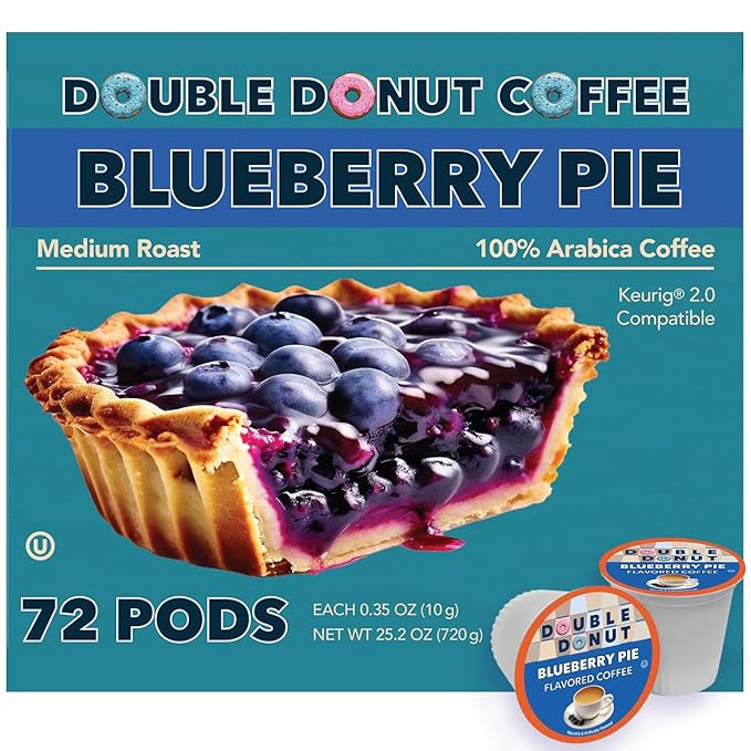 Double Donut Coffee Blueberry Flavored Coffee Pods, Medium Roast Coffee,Compatible with Keurig K Cups Brewers, 72 Cups