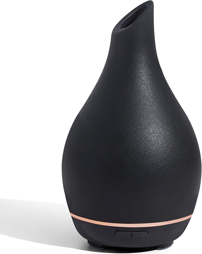 InnoGear Essential Oil Diffuser, 150ml Ceramic Diffuser Handcrafted Stone Aromatherapy Diffusers Ultrasonic Cool Mist Humidifier Vaporizer 2 Mist Modes Waterless for Home, Black Vase-Shaped Ceramic