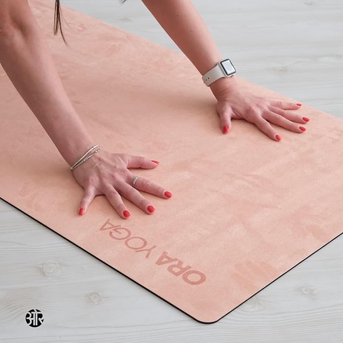 ORA YOGA Non-Toxic Premium Suede Large Workout Mat - 3mm Thick With Strap - Eco-Friendly Exercise Mat for Women & Men - Non-Slip for Pilates, Gym, Home Workout