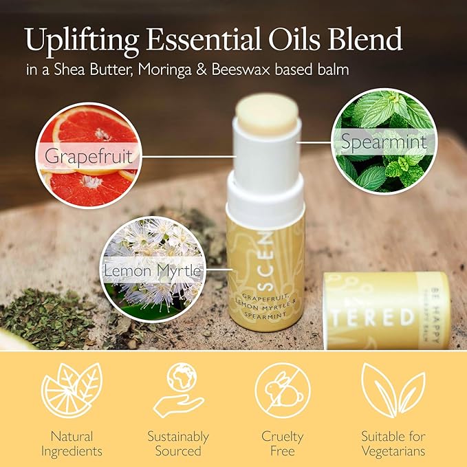 Scentered Happy Aromatherapy Essential Oils Balm Christmas Stocking Gift - for Feelings of Positivity & Gratitude - Lemon, Grapefruit, Cedarwood - Self-Care Stocking Stuffers for Women