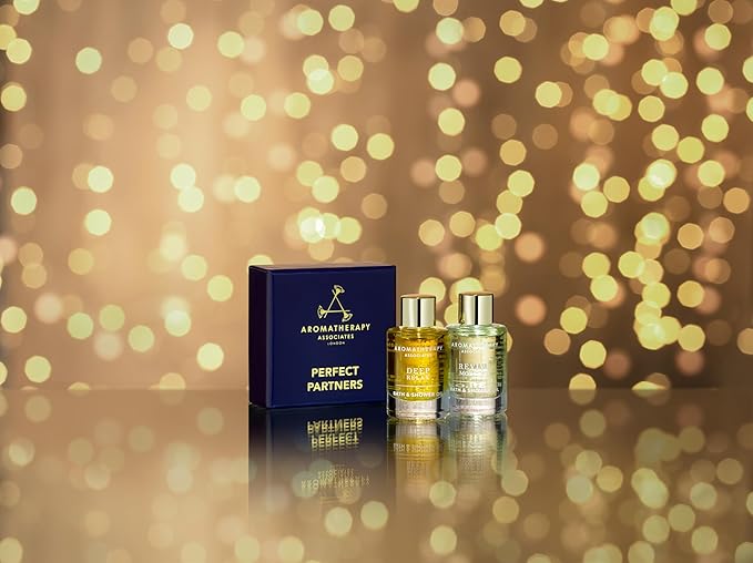 Aromatherapy Associates Perfect Partners Gift Set. 2 Premium Bath and Shower Oils (0.3 fl oz each) in Decorative Gift Box. Includes Deep Relax and Revive Morning Blends