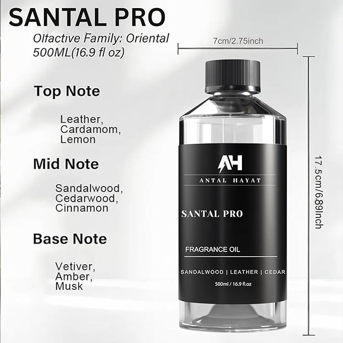 Hotel Scents Santal Diffuser Oil 500mL - Aromatherapy Fragrance Inspired by 5-Star Hotels - Notes of Sandalwood, Leather & Cedar - Inspired by Santal Perfume - Luxury Home Scents Refill