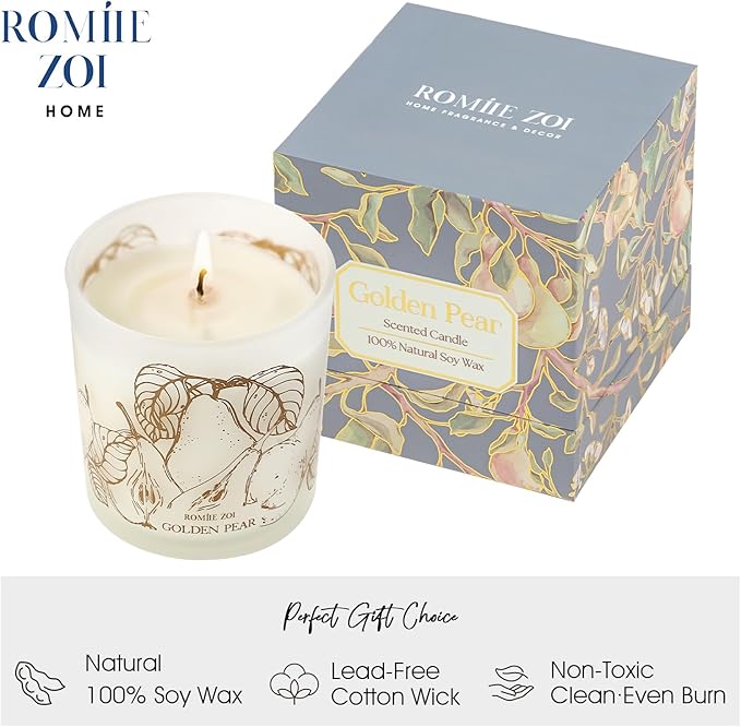 ROMIIE ZOI Scented Candle - Golden Pear- 6oz Aromatherapy Soy Wax Jar Candle for Home, Gifts for Women - 170g