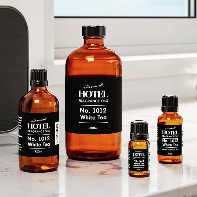 AirScent Hotel Diffuser Oil No. 1012 Inspired by The White Tea Hotel Scent - Premium Fragrance Oil for Ultrasonic and Waterless Diffusers and Crafting - 30 mL, 1 fl oz Glass Dropper Bottle