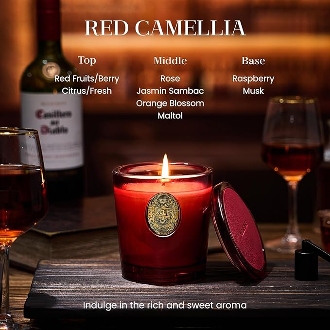 M&SENSE Natural Strong Soy Candle | Red Camellia & Vivid Red | 9.2 oz, 50H Burn Time | Luxury Scented Candle for Relaxation, Gifting, Home Décor | Ideal for Bedroom, Office, Party Ambiance