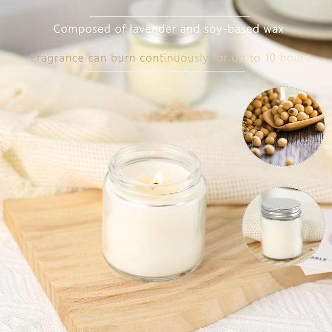 24 Pcs 4 Oz Mason Jar Candles, Lavender Scented Soy Candles Bulk Set for Stress Relief and Relaxation, Great Favors for Wedding, Christmas, Housewarming Gifts (Silver-Lavender, 24)