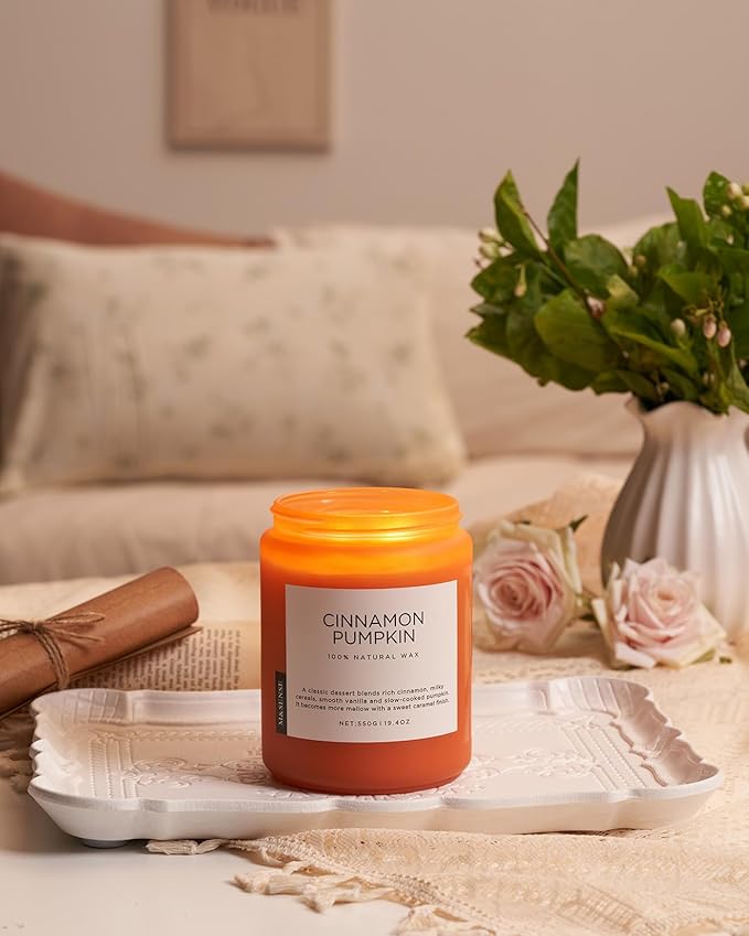 M&SENSE Cinnamon Pumpkin Fall Scented Candles, 19.4oz Soy Natural Candles 110 Hours Long Lasting Slow Burning Autumn Candle Gifts for Thanksgiving
