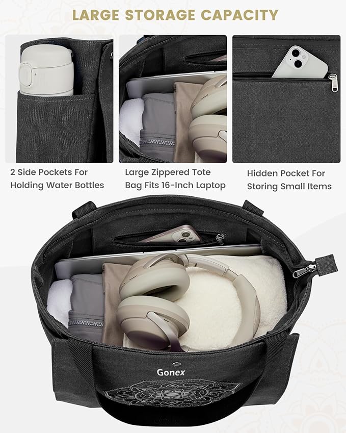 Gonex Yoga Mat Bag, Yoga Gym Bag Tote Bag with Multi Pockets For Women Men, Canvas Yoga Mat Carrier Take in Out Mat Easily For Pilates Travel Workout Office