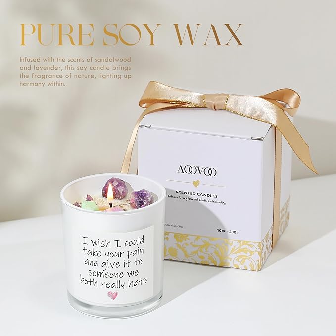 Get Well Candle with Healing Crystals - Get Well Gifts for Women After Surgery, Humor Surgery Recovery Gifts for Women, Get Well Soon Gifts, Lavender Scented Candle, 10 oz, White