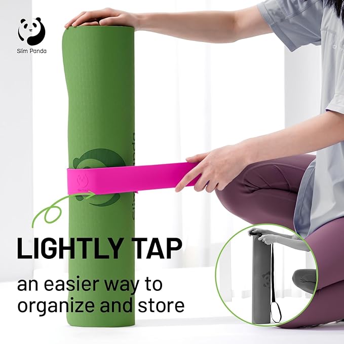 Slim Panda Yoga Mat Strap Slap Band, One Snap Keeps Mats Tightly Rolled, Heavy-Duty Clasp Fits Most Size Mats(24" L X 2" W)