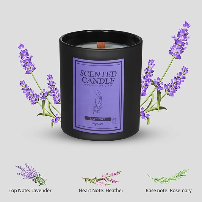Scented Candles 100% Soy Wax Candles for Home: 8oz Wood Wick Soy Candles Gift for Men & Women - Strong Fragranced Aromatherapy Candles 50+ Hour Burn Time