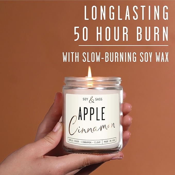 Apple Cinnamon Candles, Cinnamon Apple Candle - 'Apple Cinnamon' Infused w/Essential Oils I Scented Strong Soy Candles for Home for Christmas/Fall I Apple Pie Candle I 50Hr Burn, Made in USA