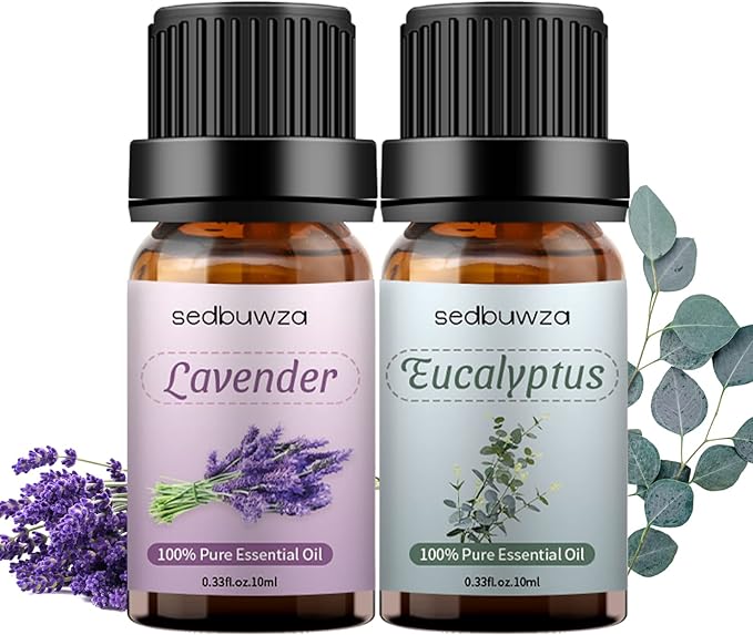 Sedbuwza Lavender Eucalyptus Essential Oil Set, Lavender Fragrance Oil Eucalyptus Scent Oil Set for Diffuser, Aromatherapy, Massage, Soap, Candle Making 2 x 10 ml