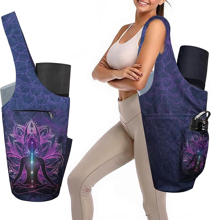saniwu Yoga Mat Bag Carrier for Women Workout Large Waterproof with Zipper Pocket, Keychain and Wide Shoulder Straps