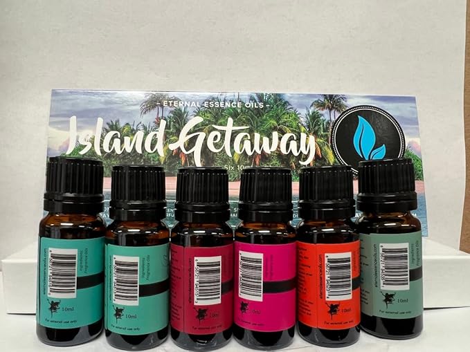 Eternal Essence Oils Island Getaway Set of 6 Premium Fragrance Oils - Includes Barrier Reef, Mountain Meets The Ocean, Beautiful Day, Caribbean Escape, Mermaid, and Honolulu Sun Hype - 10ML