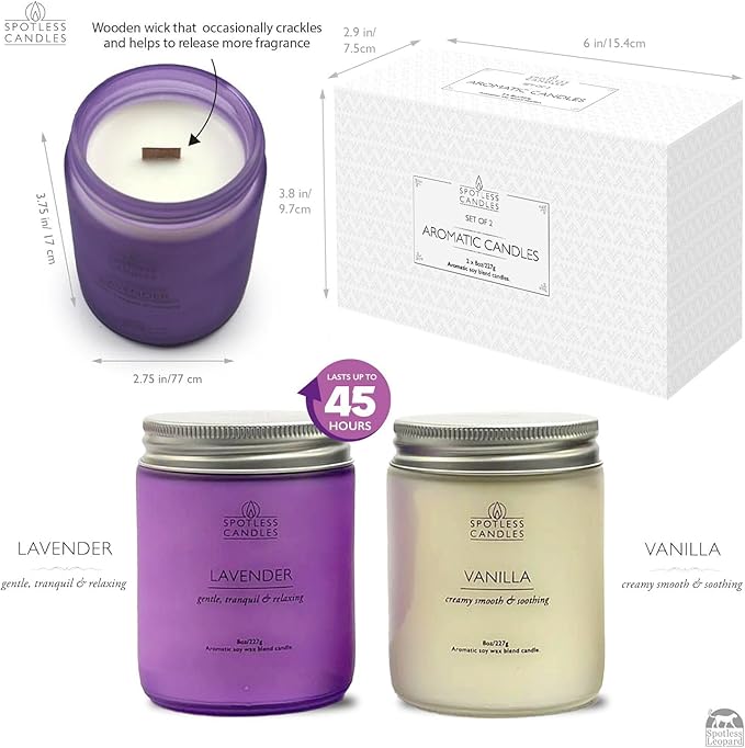 Aromatic Candles Two Pack - 2 x 8 oz Lavender & Vanilla in a Gift Pack Strong Scented Candles by Spotless Candles