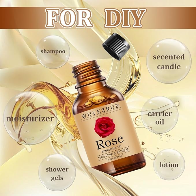 Rose Essential Oils 240ML, Pure Rose Essential Oil for Aromatherapy Diffuser - 8 Fl Oz