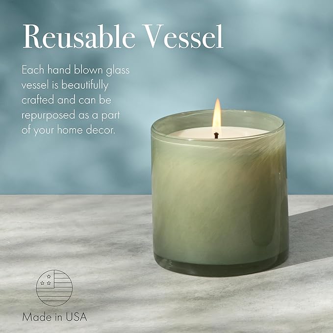 LAFCO New York Classic Candle, Fresh Cut Gardenia - 6.5 oz - 50-Hour Burn Time - Reusable, Hand Blown Glass Vessel - Made in The USA