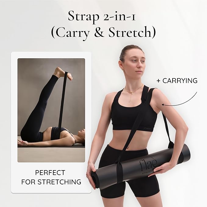 Flaè Athletics Arch-shaped Yoga Mat, Eco PU Rubber, Non-Slip Exercise Mat for Yoga, Pilates, Home Workout & Stretching with Carry/Stretch Strap & Motivational Design