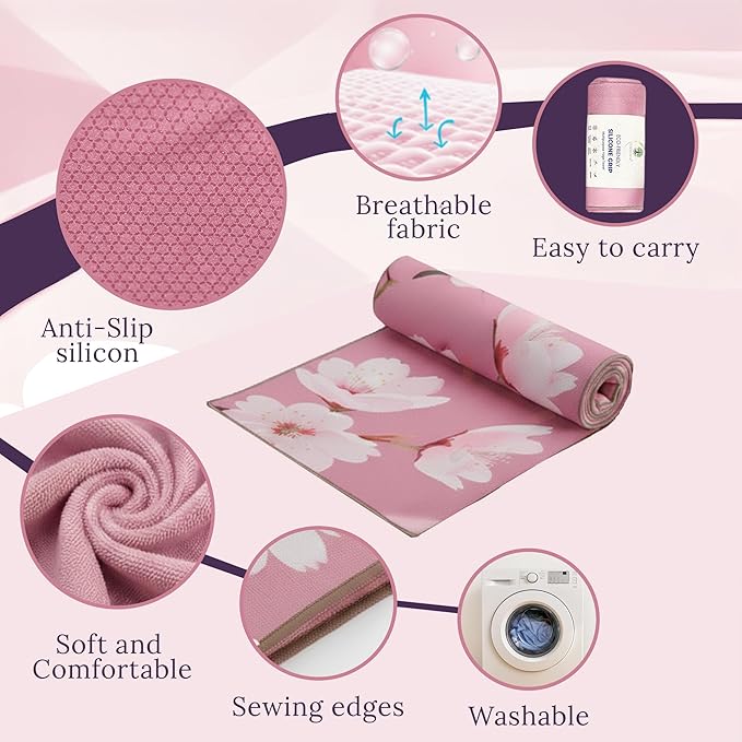 Non Slip Hot Yoga Mat Towel for Yoga | Machine Washable Yoga Towel with Silicone Grip, Quick Drying & Super Absorbent | Multi-Purpose Performance Mat 26.5'' x 72'' | Perfect Yoga Gift for Women & Men