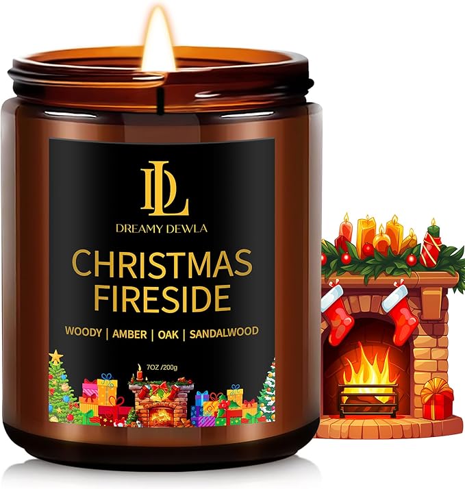 Christmas Fireside Scented Candle, Natural Soy Candles for Home Scented, 7oz Holiday Candle with 50hr Burn Time, Aromatherapy Candles Christmas Holiday Gifts for Women Men