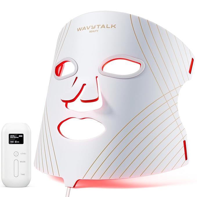 wavytalk Red Light Therapy Mask for Face, Glow Time LED Face Mask Light Therapy for Anti-Fine Line, Acne Treatment, and Skin Rejuvenation with Red, Near-Infrared Light, Blue and Amber Light Therapy