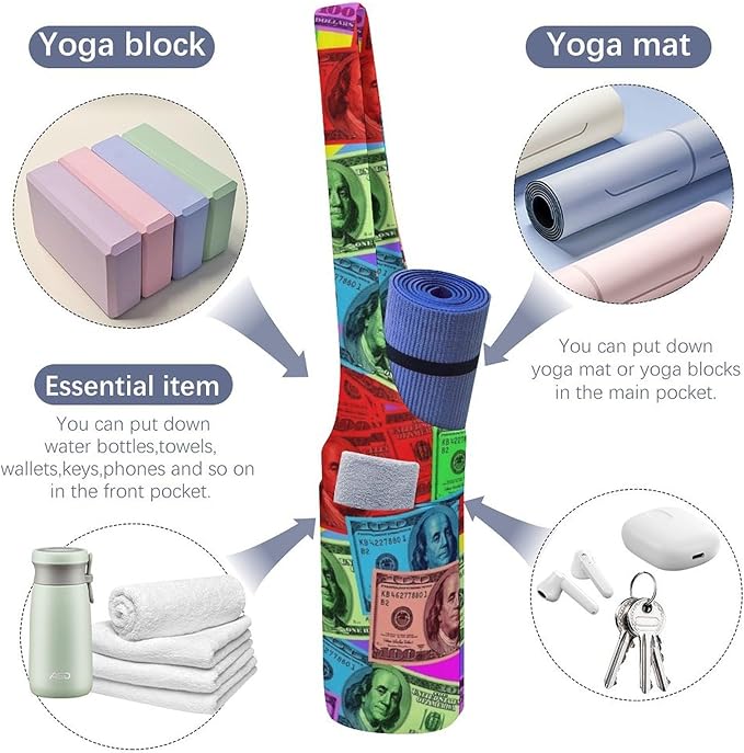 Aiyoolee Single Shoulder Yoga Mat Carrier Bag Portable Spacious with Pocket for Yoga Gym Fitness Travel