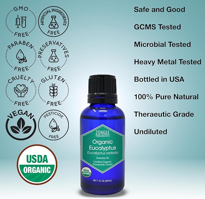 Organic, Eucalyptus Essential Oil – 100% Pure, Eucalyptus Oil, Radiata, by Zongle Therapeutics, 1 OZ