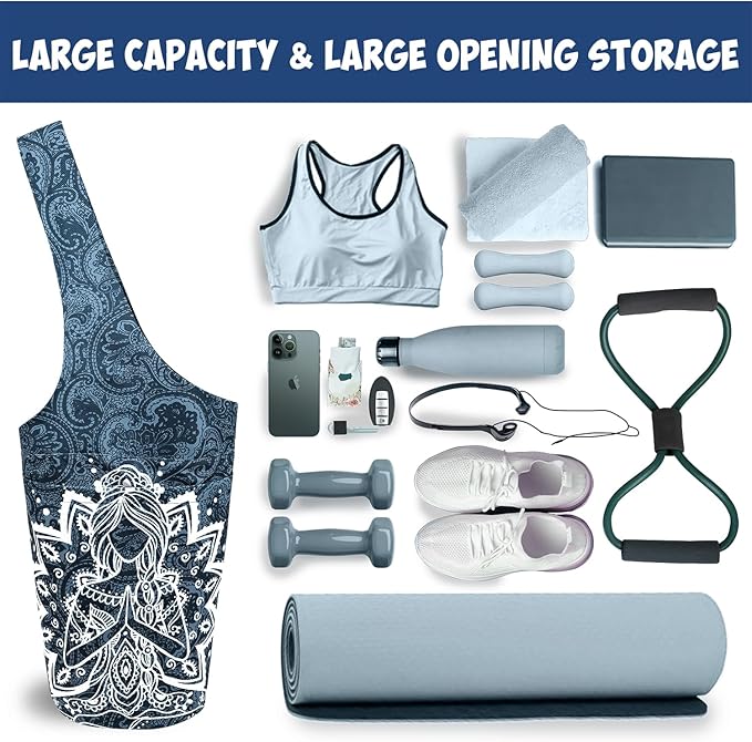 saniwu Yoga Mat Bag Carrier for Women with Side Large Pocket Durable Linen Workout Gym Travel Storage Pilates Mats
