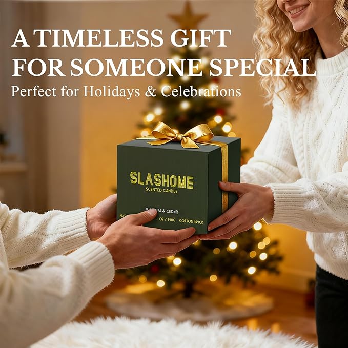 Balsam Cedar Candle, Large 3 Wick 12oz Soy Scented Candle, Luxury Christmas Birthday & Holiday Gift for Women & Men, Long Lasting 60+ Hour Clean Non-Toxic Burn, Elegant Winter Home Decor