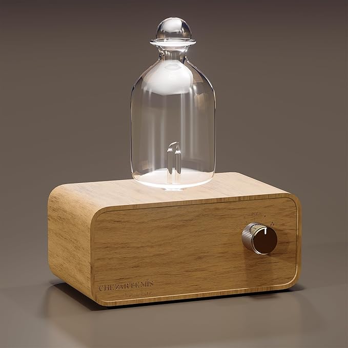 Aria Waterless Diffuser for Essential Oils, Retro Glass Nebulizing Diffuser with Solid Wood Base, Cordless Aromatherapy Dispenser for Large Room, Rechargeable for Home Office Yoga, LED & Timer