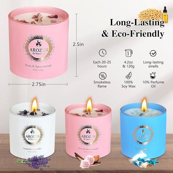 3 Pack Candles for Home Scented, Christmas Scented Candles Gift Set, Aromatherapy Soy Gifts Set for Women, Lavender Candle, 70H Long Lasting for Christmas Birthday Mother's Day Present Gifts