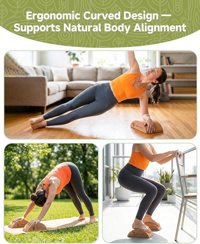 Rocalt Cork 4 In 1 Balance Board + 2 Pack Cork Yoga Blocks, Premium Cork Foot & Ankle Strengthener Kit, Half Moon Yoga Block & Calf Stretching