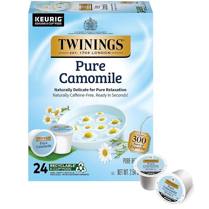 Twinings Pure Camomile Herbal Tea K-Cup Pods for Keurig, 24 Count (Pack of 1), Made with Pure Camomile Blossoms, Naturally Caffeine-Free, Enjoy Hot or Iced