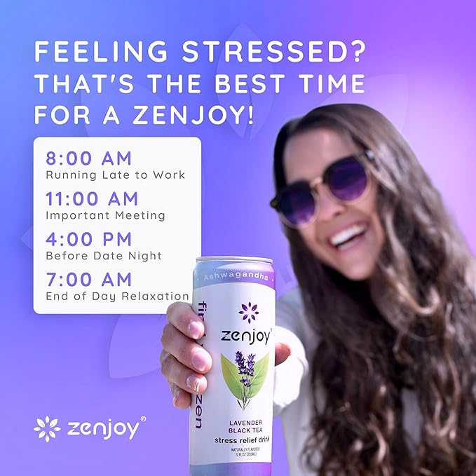 Stress Relief Drink, Calming Green Tea, Non Alcoholic, Ashwagandha & Lemon Balm for Stress Relief, L - Theanine for Focus (12 Pack) (Honey)