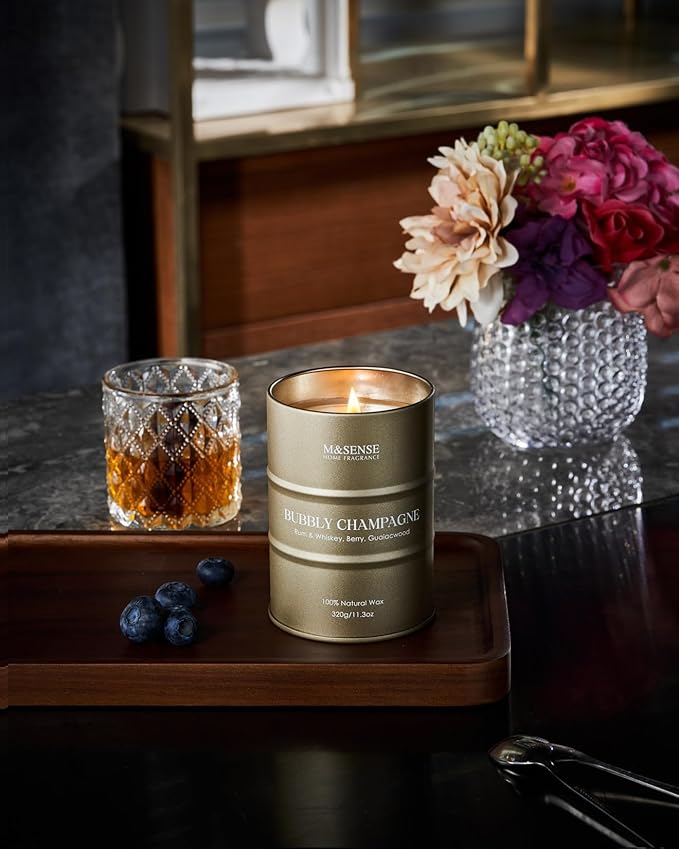 M&SENSE Bubbly Champagne Scented Candles - Home & Gift, Natural Soy, 70 Hour Burn Time, 11.3 oz