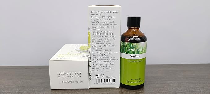 Vetiver 3.38fl.oz Essential Oil, PHATOIL Pure Aromatherapy Oils for Diffuser, Humidifier, Perfect for DIY Soap, Candle, Bath Bombs Making(100ml)
