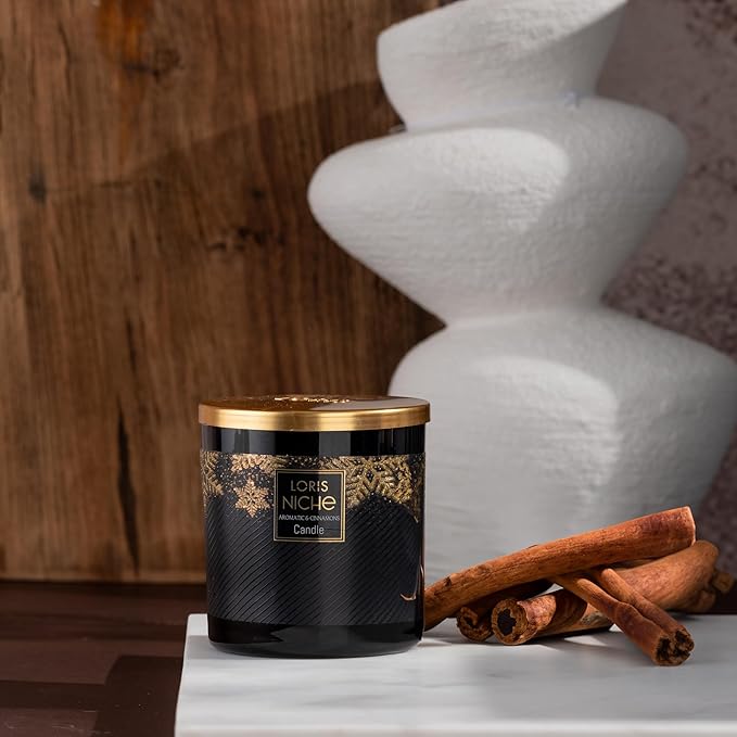 Loris Niche Luxury Scented Candle – 7.4oz Soy Wax Aromatherapy – up to 75 Hour Burn Time – Elegant Glass Jar Long-Lasting Home Fragrance & Gift for Women & Men (Aromatic Cinnamon)