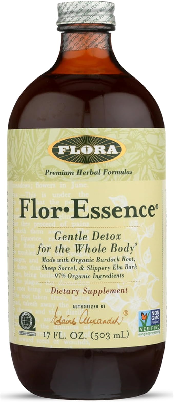 Flora Health Flor-Essence Liquid Tea Blend - Ancient 8-Herb Formula - Natural Full Body Cleanse & Detox - Organic Ingredients - Pure Vegan Formula - Burdock Root, Sorrel, Slippery Elm, Kelp - 500mL