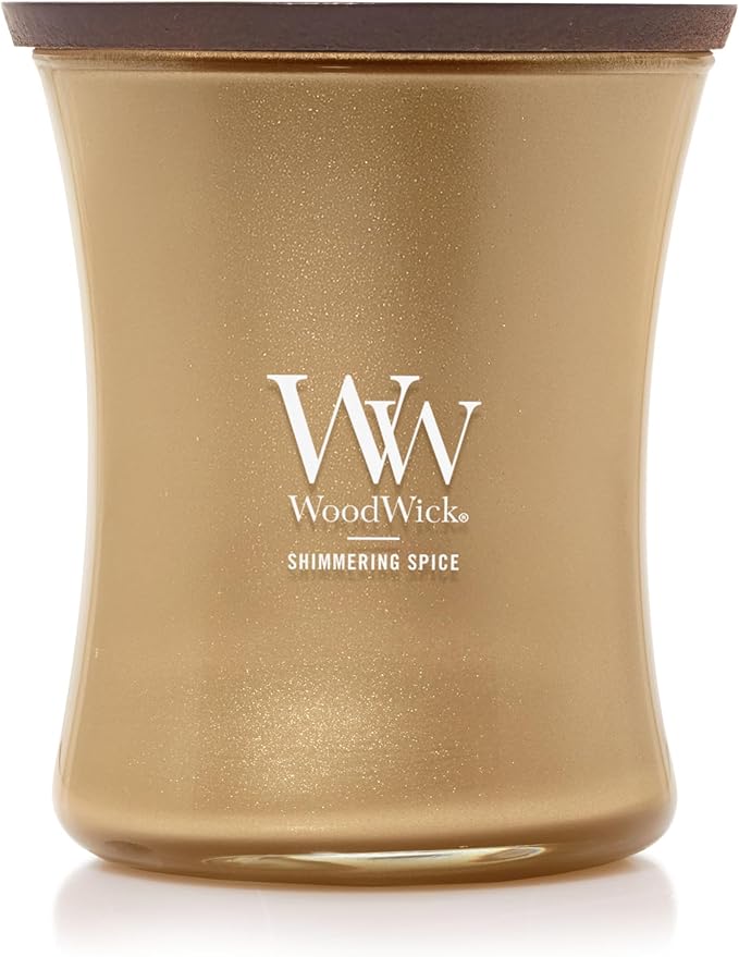 WoodWick Shimmering Spice Scented Candle, Crackles as it Burns, Precious Metals Collection, Home Décor, Gifting, 9.7oz