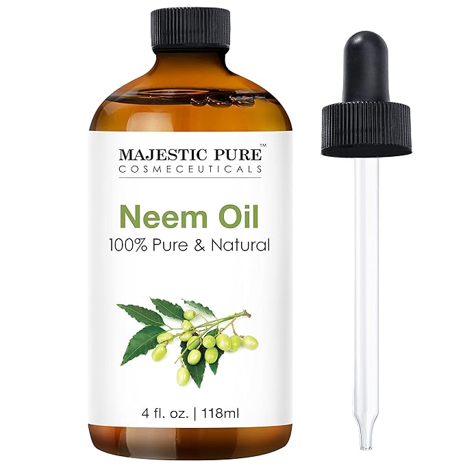 Majestic Pure Essential Oil with Glass Dropper - 100% Pure and Natural - Essential Oils for Diffuser, Aromatherapy, Soap and Candle Making, Neem Essential Oil, Neem Oil, 4 Fl Oz
