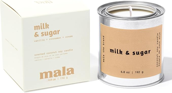 MALA Milk & Sugar Cinnamon & Vanilla Candle for Home – Foodie/Gourmand – Vegan Soy Aromatherapy – 45 Hour Clean Burn – Organic Non Toxic Candles – Cozy Room Decor – 6.8 oz