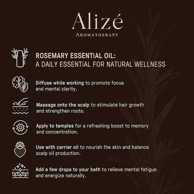 Organic Rosemary Essential Oil, Rosemary Oil for Hair Care, USDA Certified Organic, 100% Natural & Pure Essential Oils for Diffusers for Home, Aromatherapy Oils 10ml-0.33 fl oz